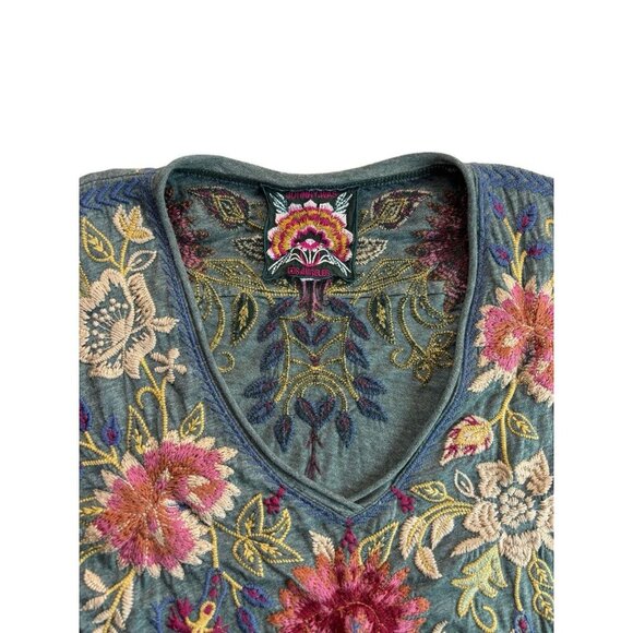 Johnny Was Dress Adeline Tunic Draped Floral Embroidered V-neck Blue, Sz Small - Picture 2 of 5